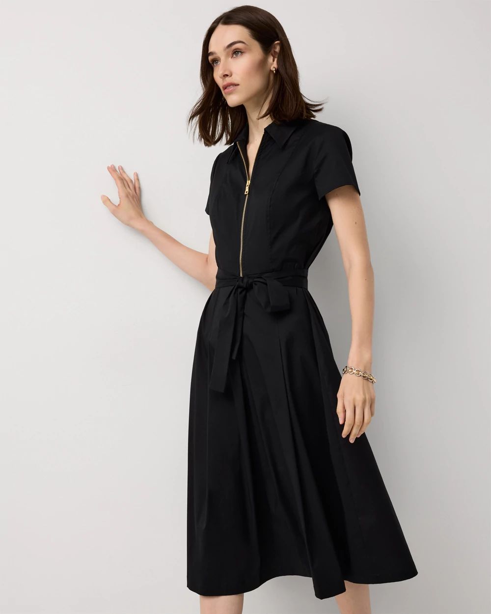 Half-Zip Poplin Shirt Dress | White House Black Market